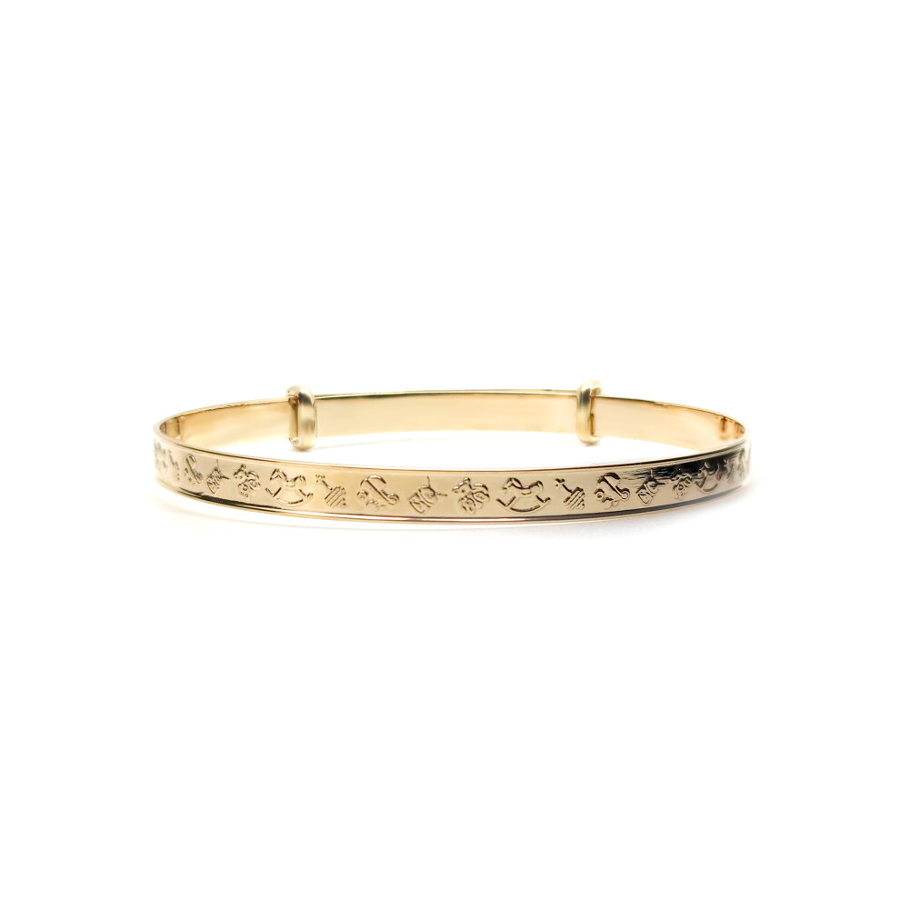 Jewelco London Solid 9ct Yellow Gold Nursery Rhymes Learning Toys Pattern 3mm Expanding Baby Bangle Bracelet - JKB008