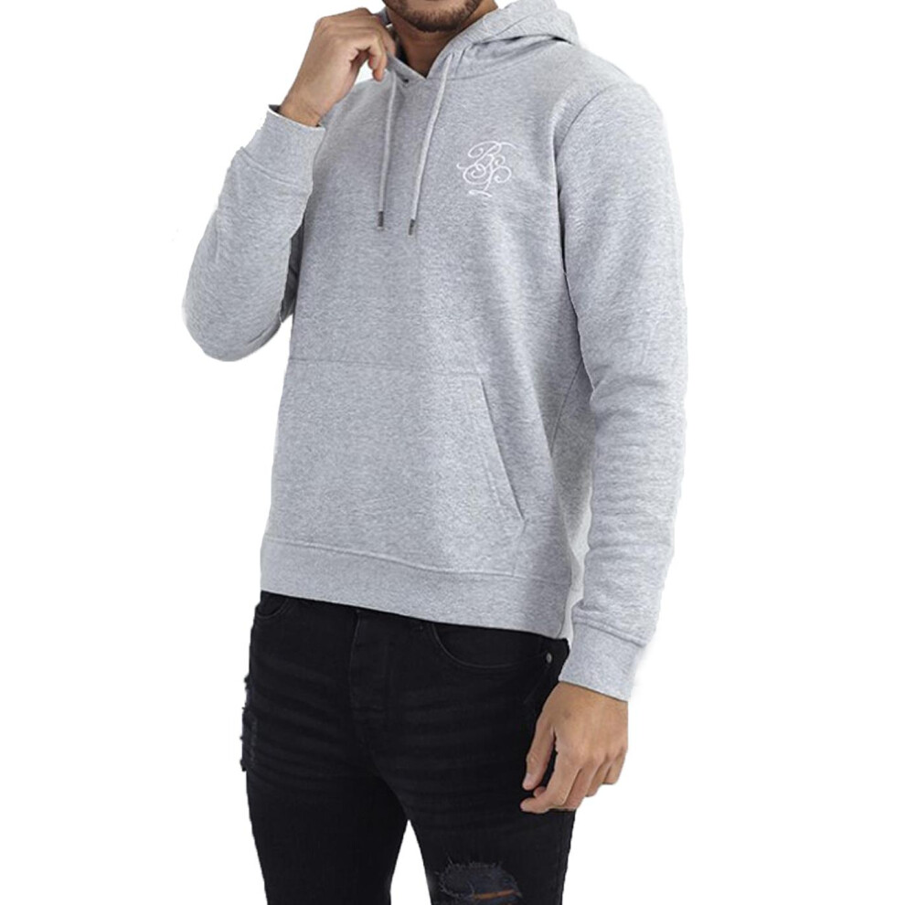 (Grey, S) Mens Hooded Sweatshirt Casual Pullover Jumper Top