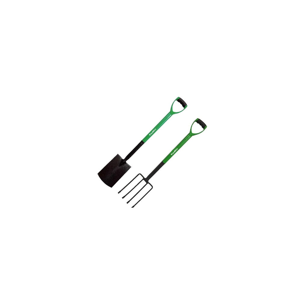 2 Piece Carbon Steel Fork and Spade Digging Set for Garden and Lawn