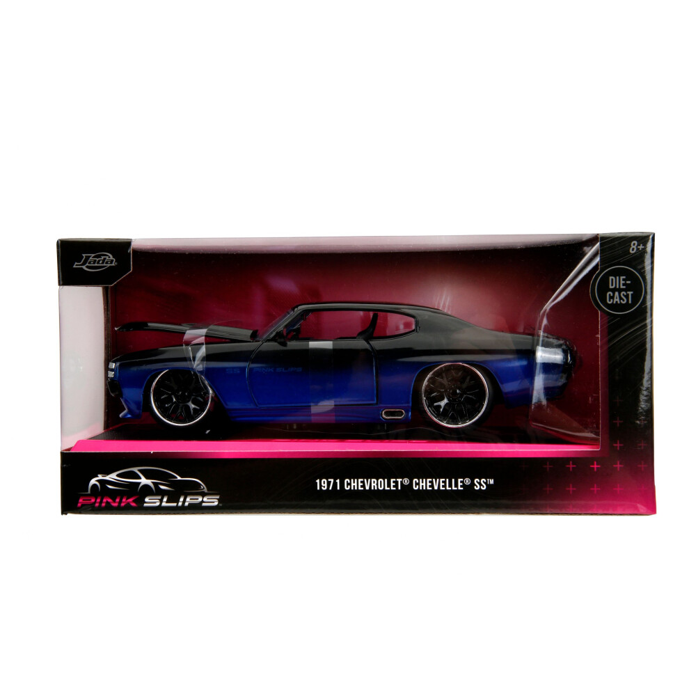 Jada Pink Slips 1/24 w/Base - 1971 Chevy Chevelle SS Glossy Blue/Black Gradient 35062