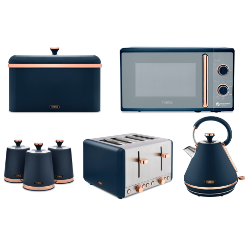 Tower Tower Blue Cavaletto Kettle Toaster Microwave Breadbin Canisters