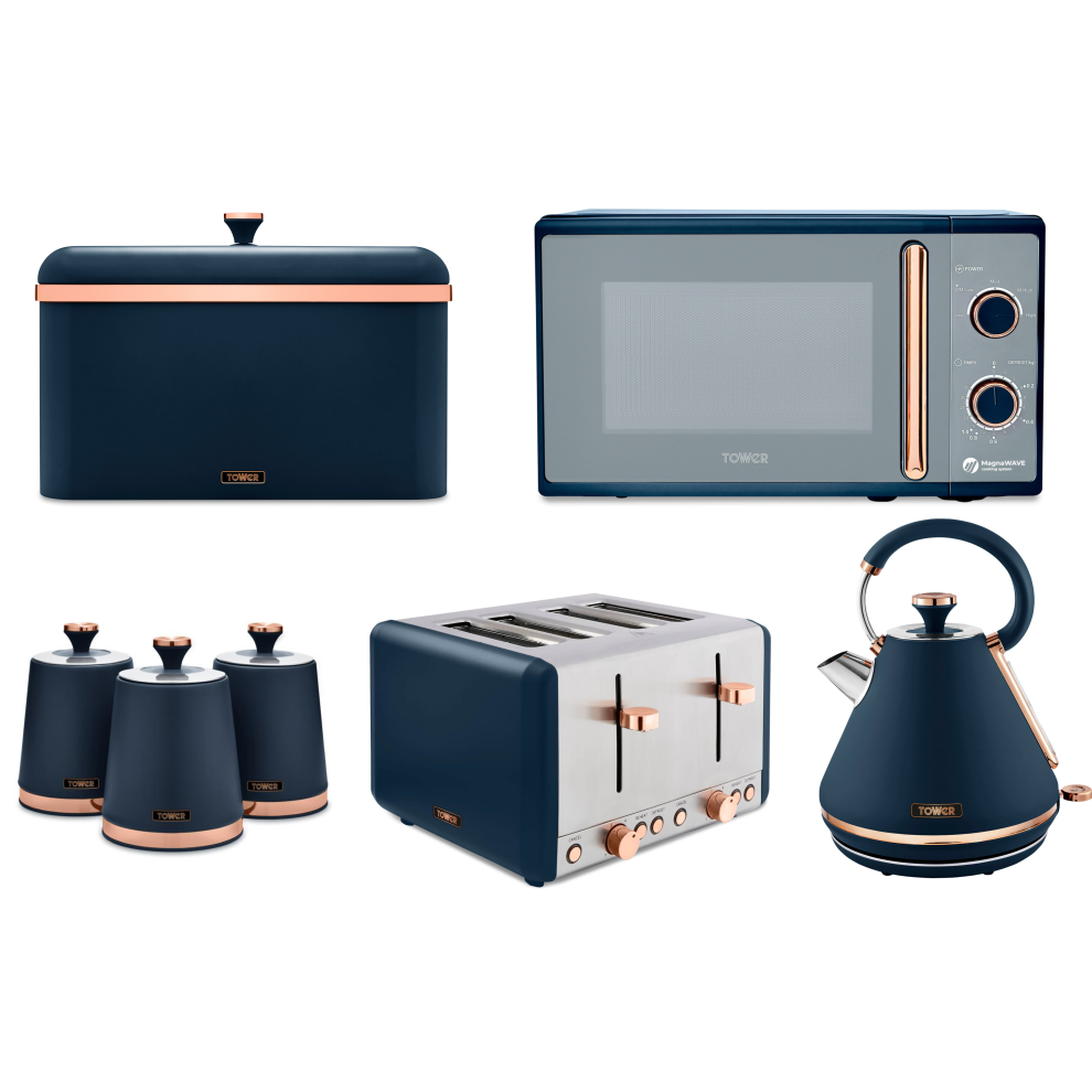 Tower Blue Cavaletto Kettle Toaster Microwave Breadbin Canisters