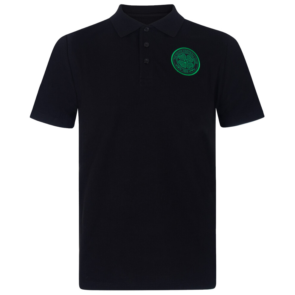 (Black Single Crest, Medium) Celtic FC Mens Polo Shirt Crest OFFICIAL Football Gift