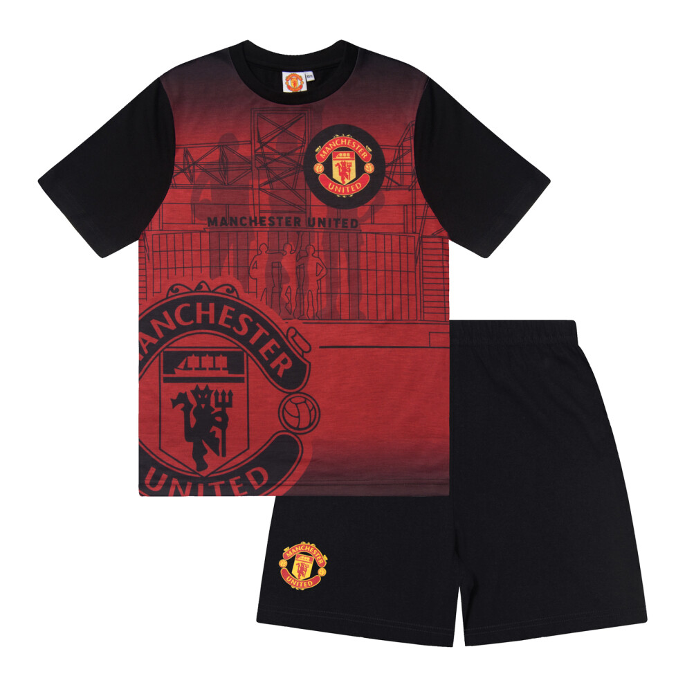 (Red Large Crest, 12-13 Years) Manchester United Boys Pyjamas Short Kids OFFICIAL Football Gift