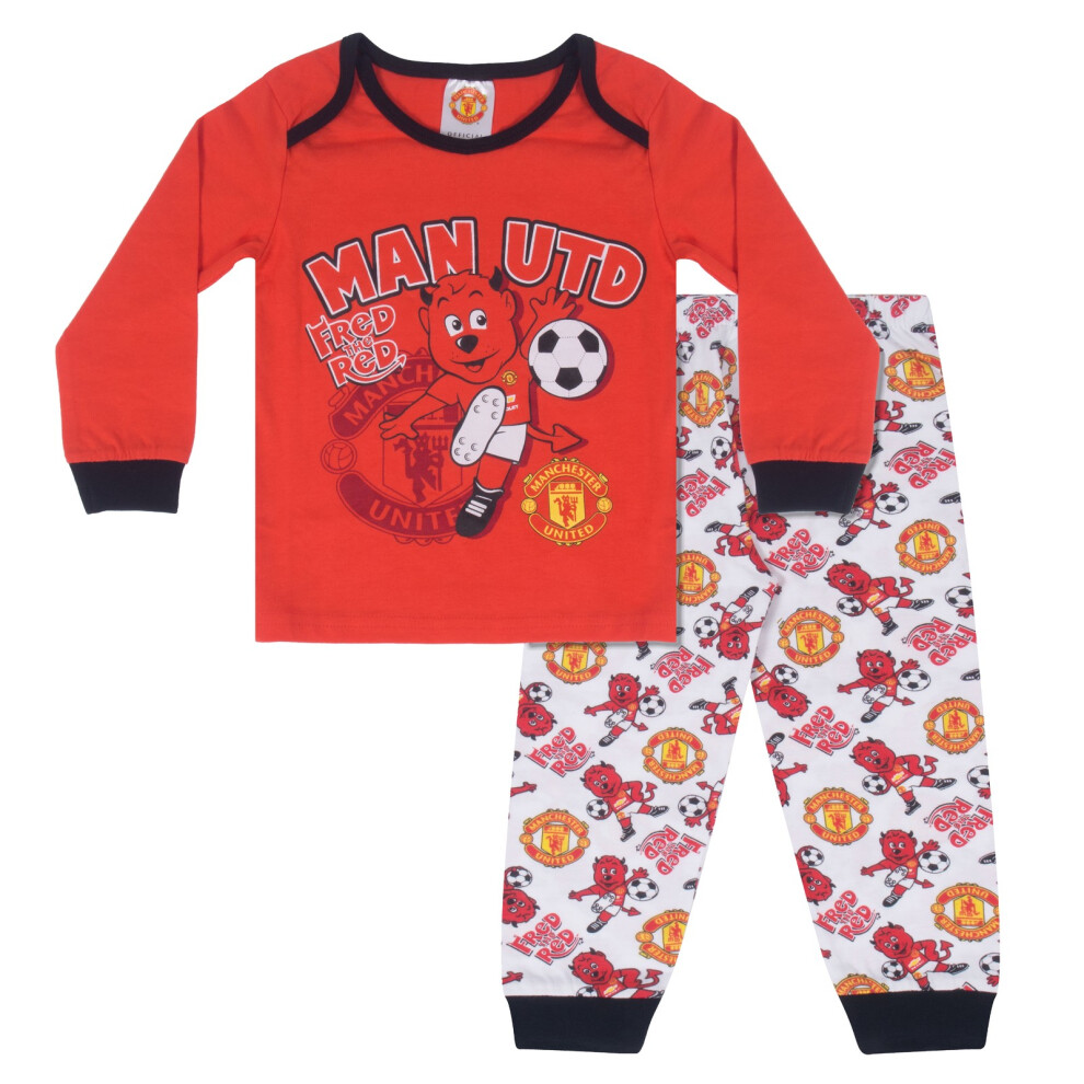 (Red/White, 6-9 Months) Manchester United Baby Pyjamas Long Boys Kids Official Football Gift