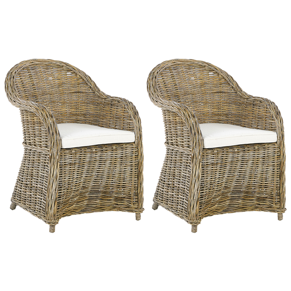 Set of 2 Garden Armchairs with Cushions SUSUA Rattan Natural