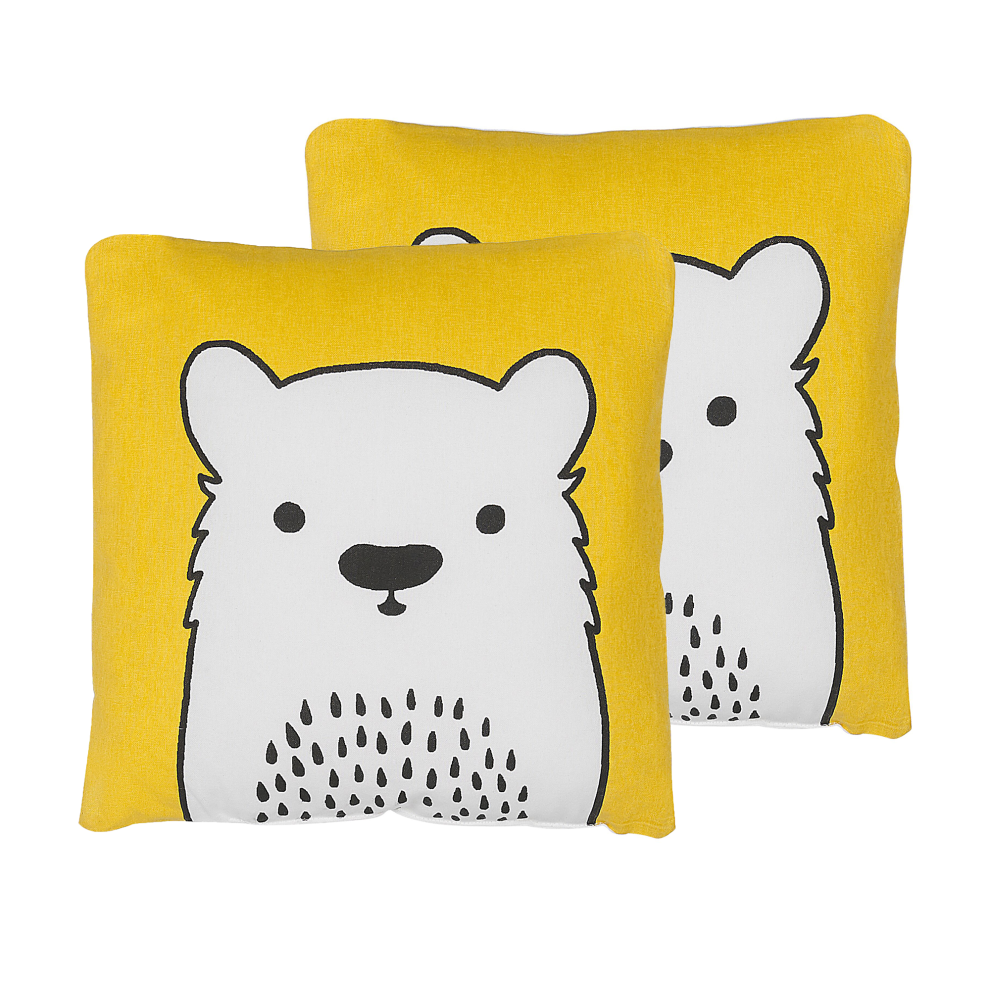 Set of 2 Cotton Kids Cushions Bear 45 x 45 cm Yellow WARANASI