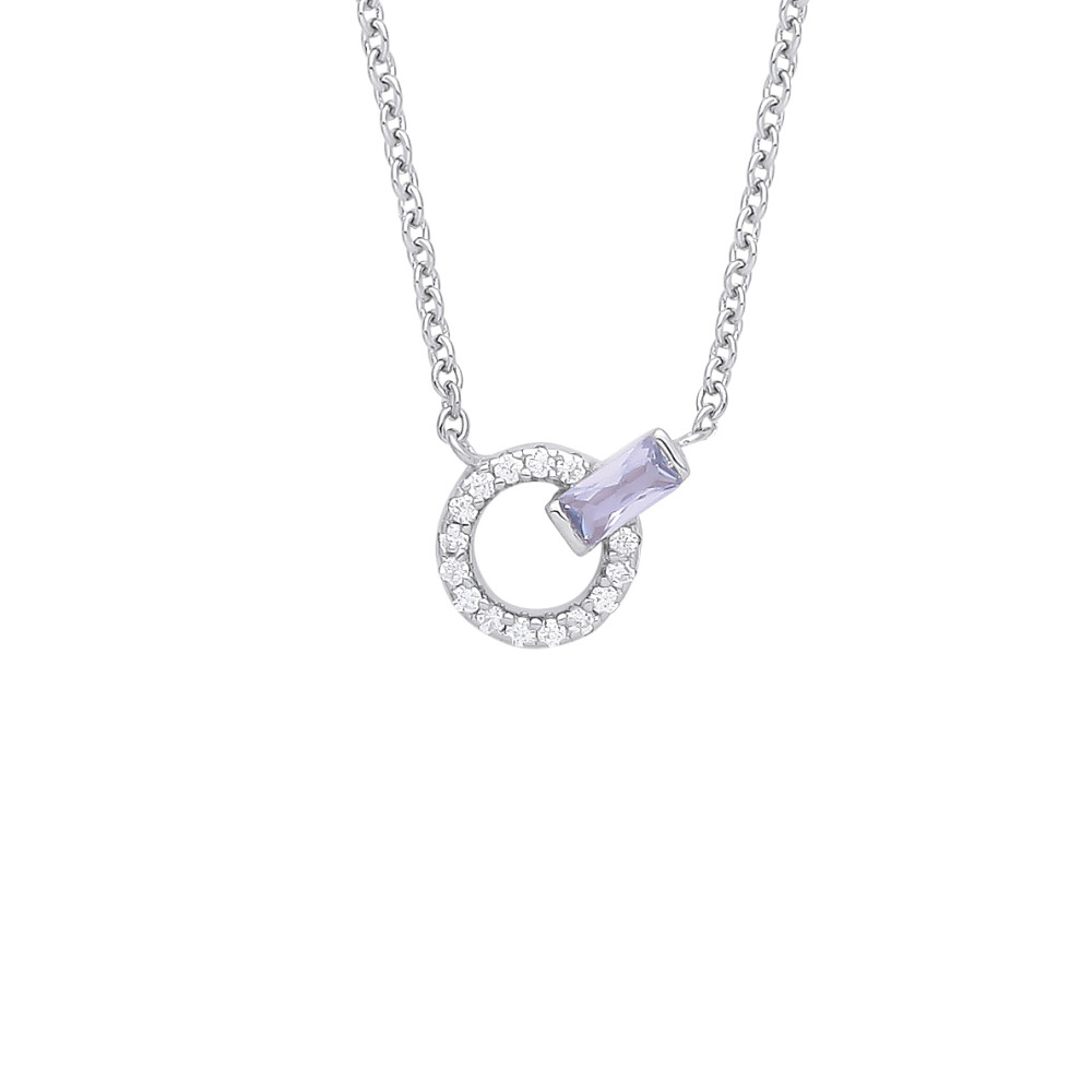 Jewelco London Ladies Sterling Silver Lilac Radiant CZ Inverted Q Power Button Halo Lavalier Necklace 15 + 2 inch - GVK341