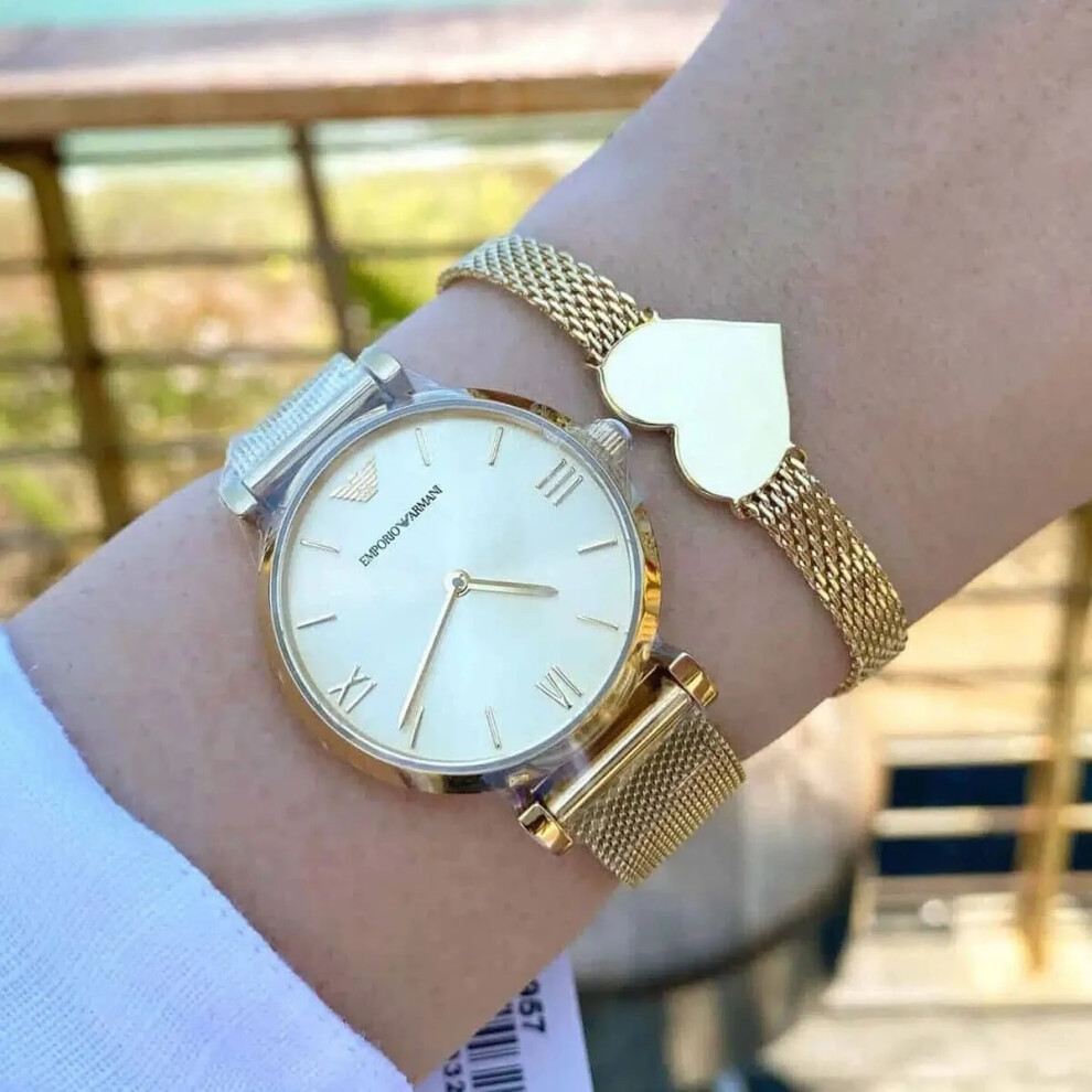 EMPORIO ARMANI WOMEN'S WATCH AR1957 GOLD MESH BAND GOLD DIAL GOLD CASE
