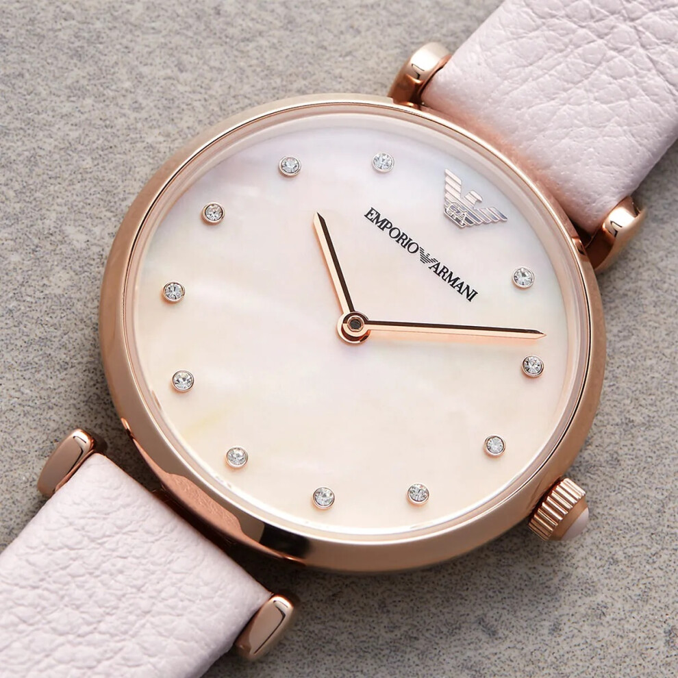 EMPORIO ARMANI WOMENS WATCH AR1958 PINK STRAP PINK DIAL ROSE GOLD CASE