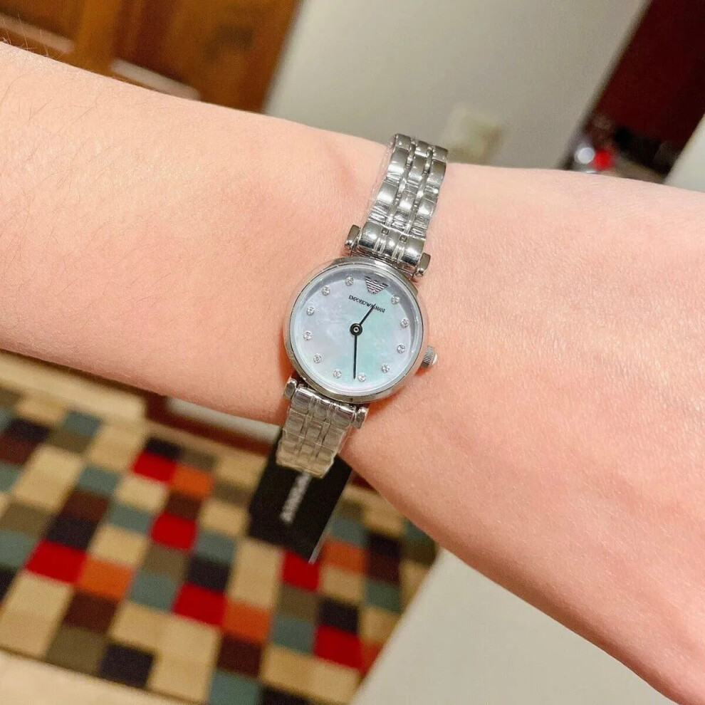 EMPORIO ARMANI WOMEN'S WATCH AR1961 SILVER STRAP BLUE DIAL SILVER CASE