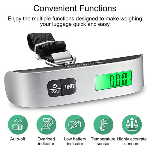 Digital Luggage Scale, Handheld Suitcase Scale with Backlit LCD Display, 110 lbs/50kg with Temperature Sensor for Travel 1