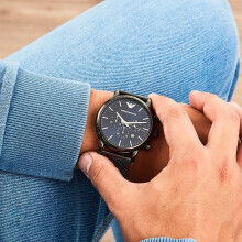 EMPORIO ARMANI MEN'S WATCH AR1979 GREY MESH BAND BLUE DIAL GREY CASE