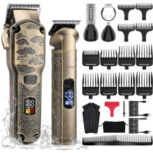 Professional Hair Clipper for Men Beard Trimmer Clippers and Trimmer Set Waterproof T-Blade Trimmer Cordless Grooming Kit