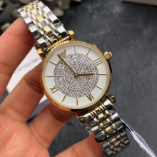 ARMANI WOMEN'S WATCH AR2076 SILVER GOLD STRAP WHITE DIAL GOLD CASE