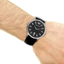 EMPORIO ARMANI MEN'S WATCH AR2411 BLACK STRAP BLACK DIAL SILVER CASE