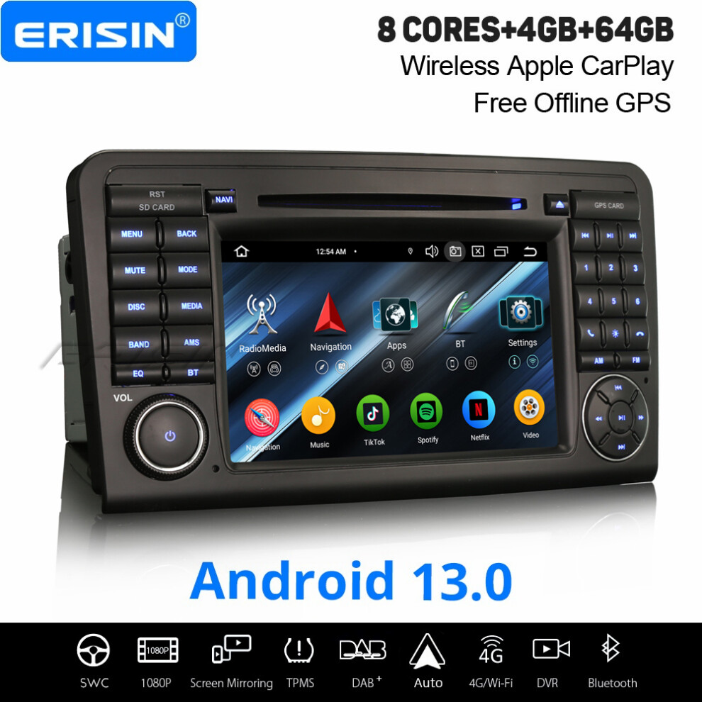 8-Core Android 13 Car Stereo Mercedes-Benz Ml/Gl-Class W164 X164 64Gb Satnav Dab+ Carplay Wifi Obd2 737655236231