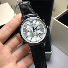 EMPORIO ARMANI MEN'S WATCH AR2432 BLACK STRAP SILVER DIAL SILVER CASE