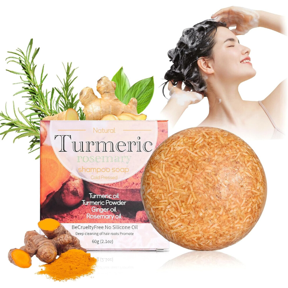 Gogerstar Grey (Turmeric) Bamboo Charcoal Shampoo Bar, Hair Darkening Shampoo&Conditioner Soap, Reducing Shampoo Hair Growth Shampoo