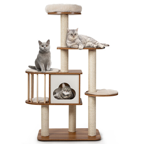 Casart Wooden 5-tier Cat Tree Cat Play Tower Activity Center Scratching Posts 2