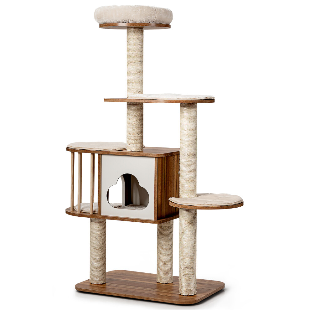 Wooden 5-tier Cat Tree Cat Play Tower Activity Center Scratching Posts