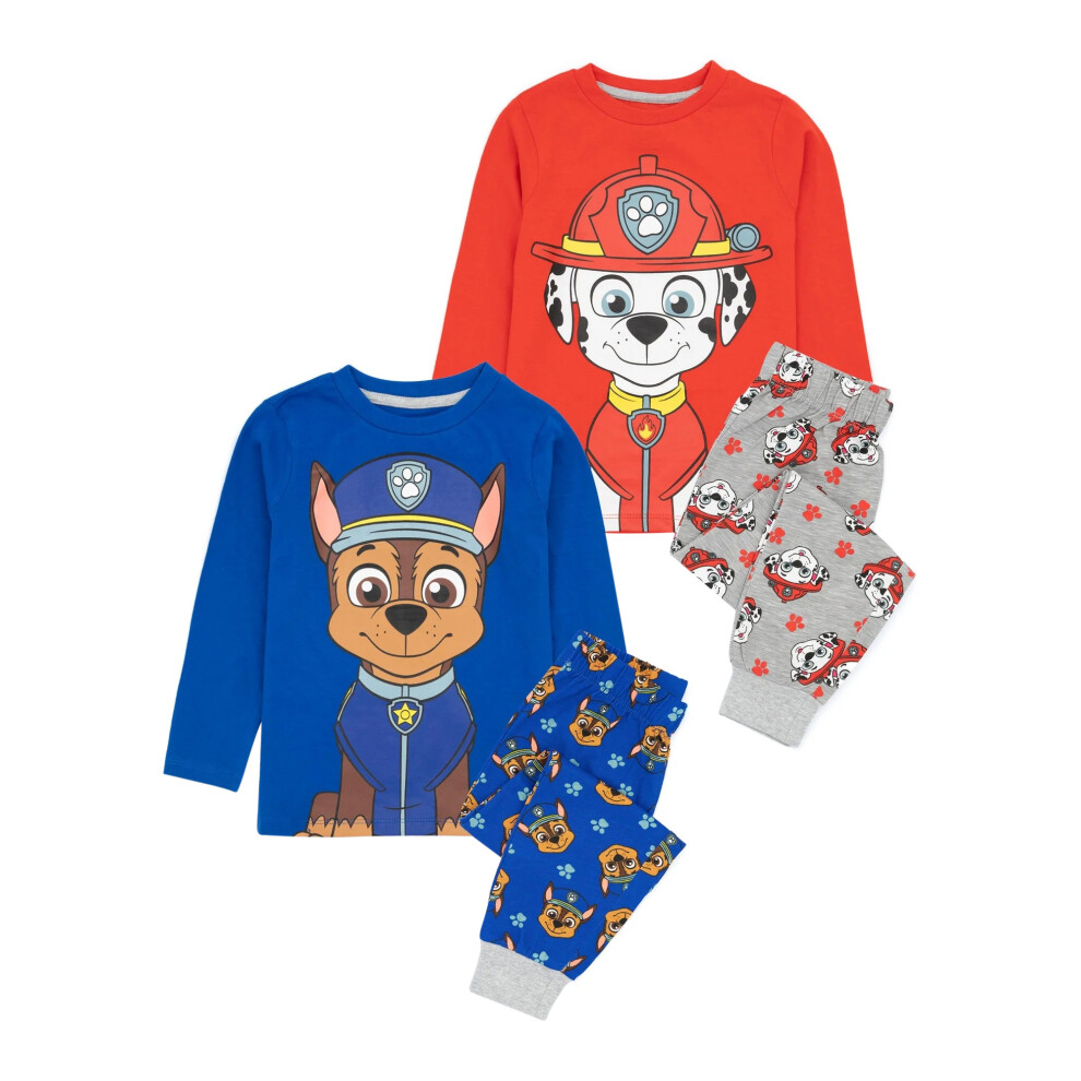 (3-4 Years, Blue/Red/Grey) Paw Patrol Childrens/Kids Chase & Marshall Long Pyjama Set (Pack of 2)