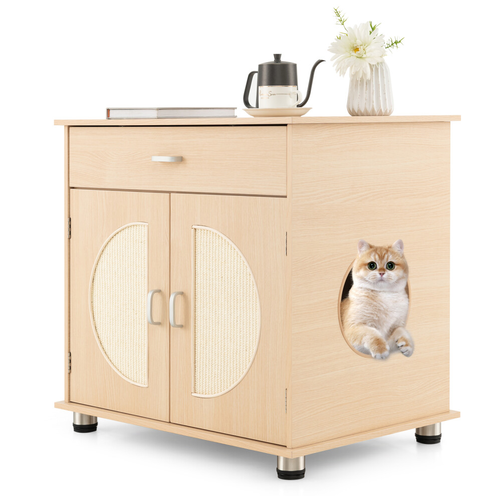 Wooden Cat Litter Box Enclosure Scratching Doors Hidden Cat Washroom