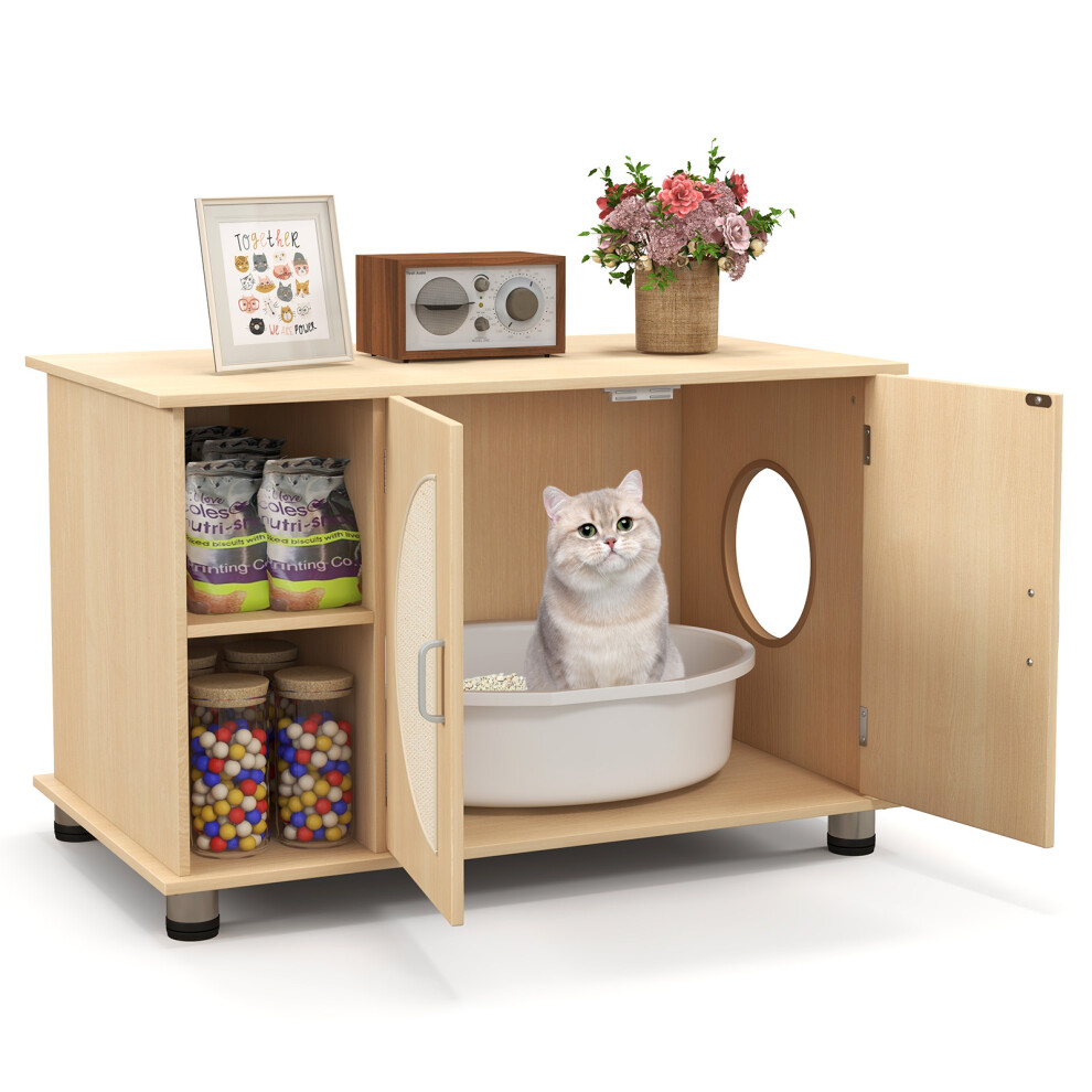 Photos - Cat Litter Box / Tray Costway Cat Litter Box Enclosure Hidden Cat Washroom Furniture w/ Storage 