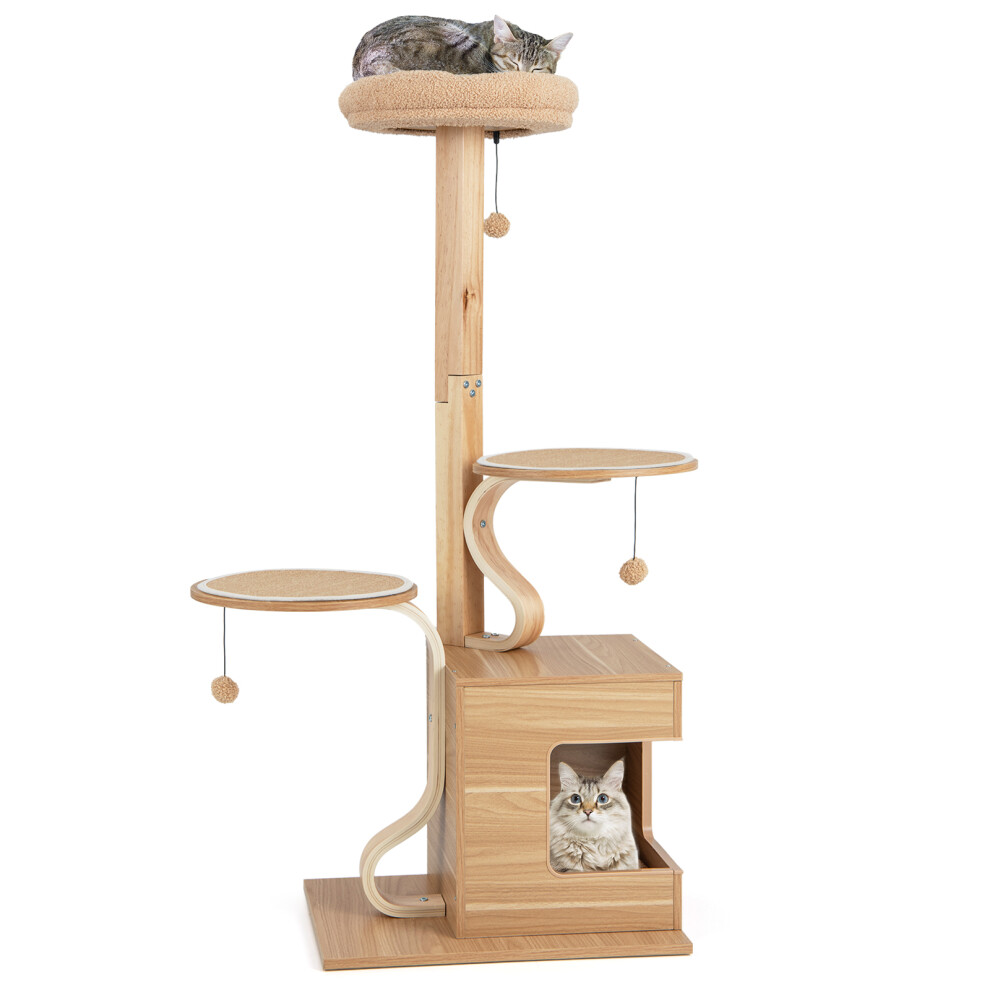 Wooden Cat Tree 129cm Tall Cat Tower Cat Climbing Gurniture