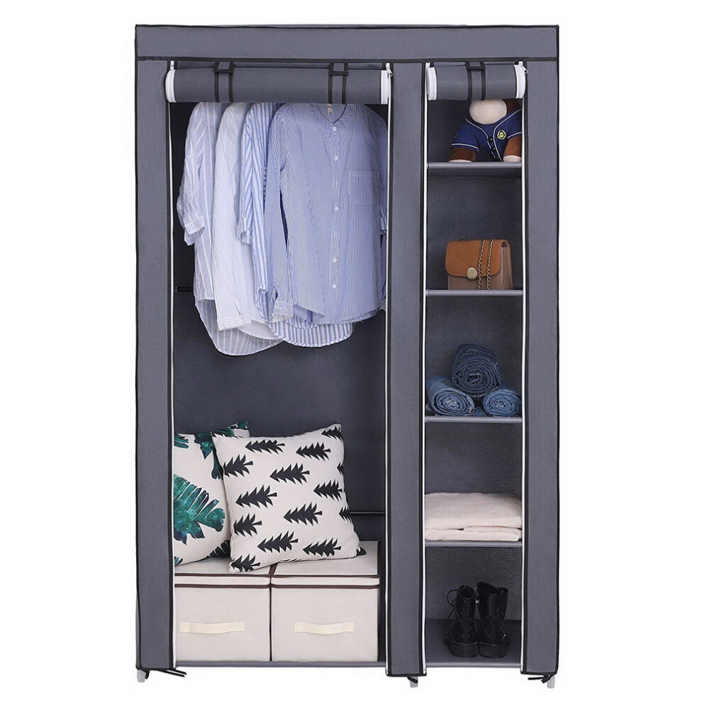 67" Portable Non-woven Fabric Clothes Closet Wardrobe w/ Hanging Rod ﻿ ﻿