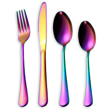 (16pcs Rainbow) Cutlery Sets Fork for Dining Dishwasher Safe Stainless Steel Christmas Home Gift