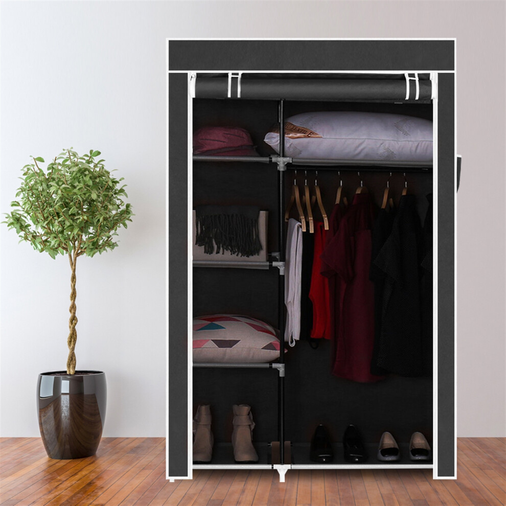 64-Inch Portable Clothes Closet with Shelves - Dustproof Cover, Waterproof Tiers, 41.3W x 18D x 64H, Sturdy Steel & Non-Woven Fabric-image-OPC-PF5RPW2-NEW