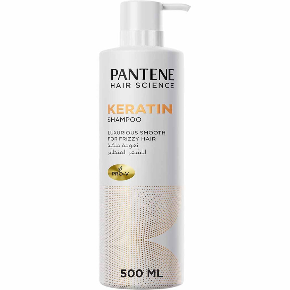 Pantene Pro-V Keratin Shampoo For Frizzy Hair Anti-Frizz Smoothing And Hydrating Cleanser And Provides Heat Protection 500ml