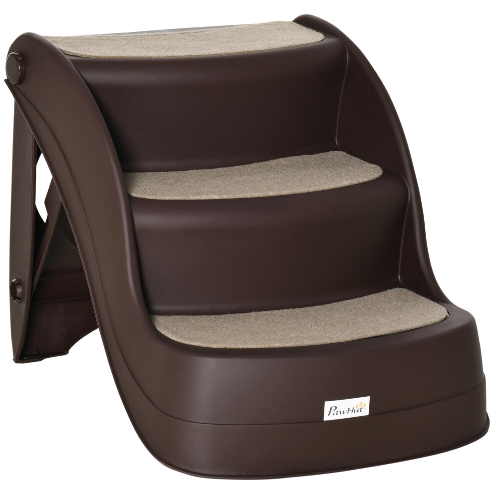 PawHut Foldable Pet Stairs 3 Steps with Non-slip Mats for Small Dogs, Brown