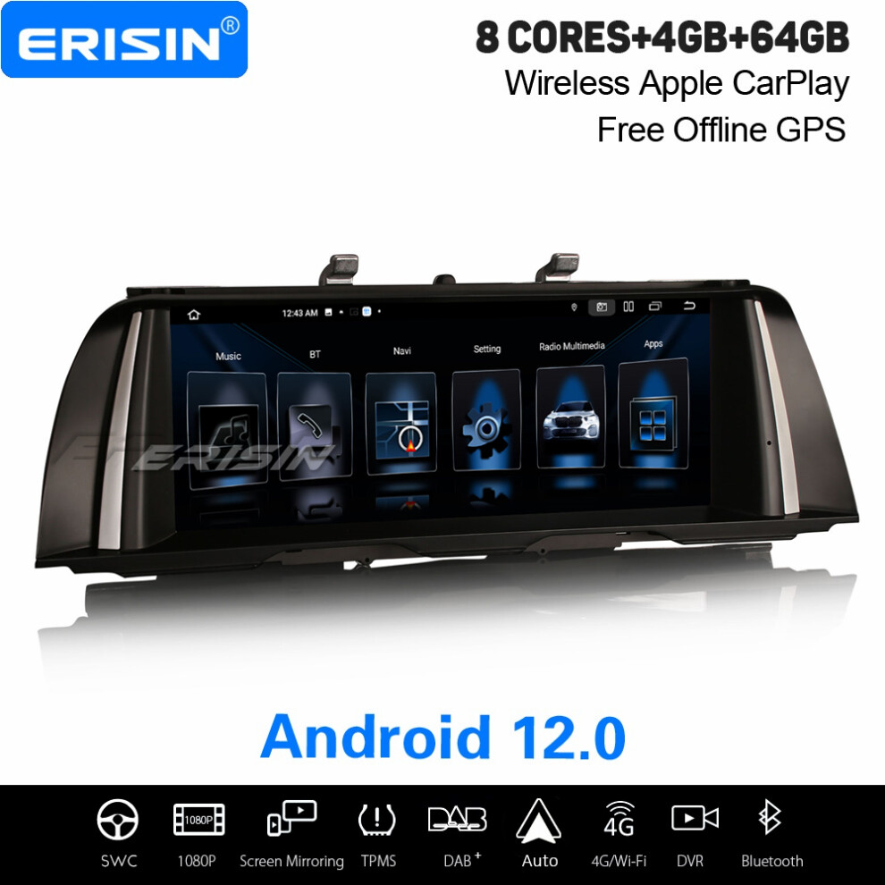 10.25" Ips 8-Core Android 12 Dab+ Car Stereo For Bmw 5Er F10/F11 Cic Satnav Carplay Wifi Bluetooth 5.0 4Gb+64Gb 737655209075