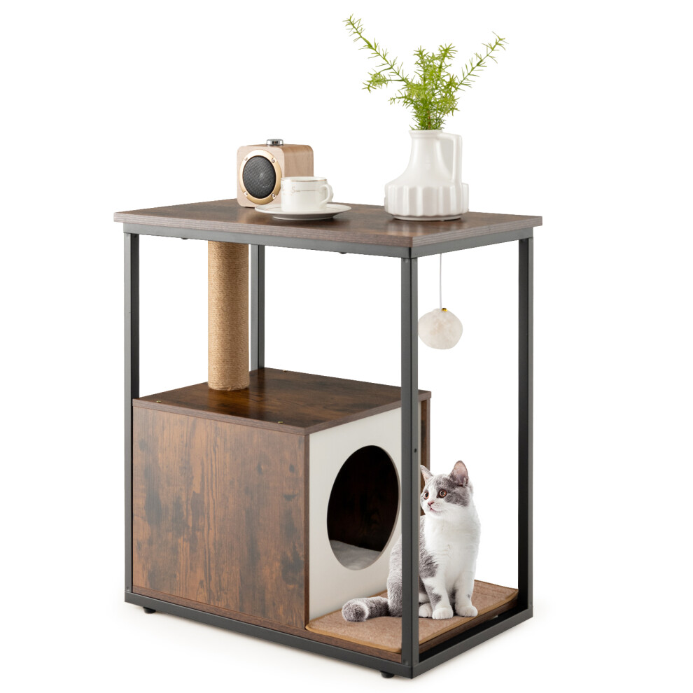 Cat House Side Table Kitten Cat Cabinet End Table with Cat Condo