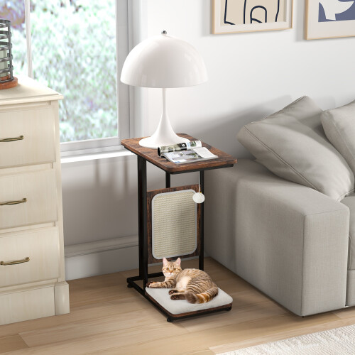 Costway C-Shaped Cat Side Table Modern Cat Tree & End Table 2