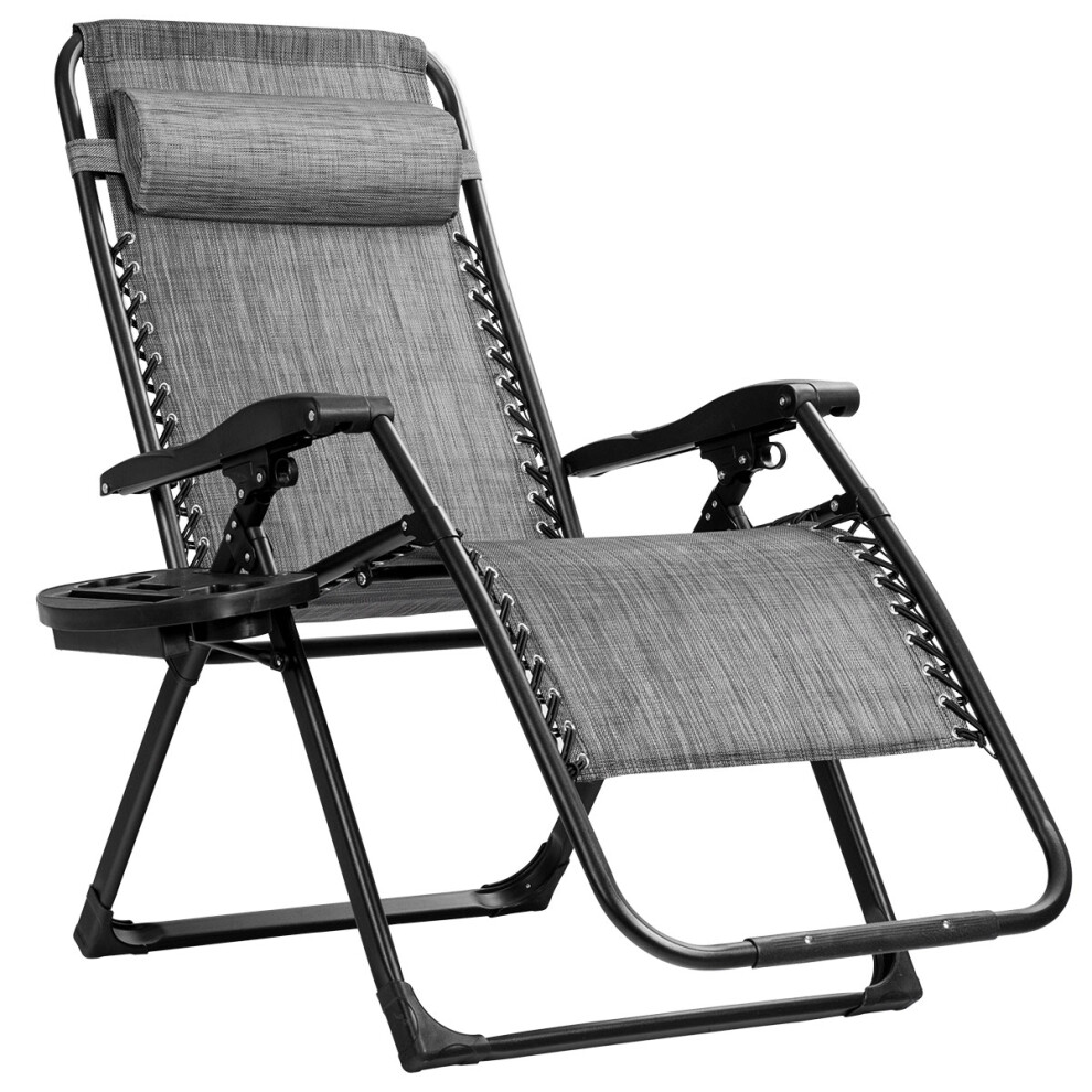 Folding Zero Gravity Chair Lounge Chaise Chair W/ Detachable Headrest