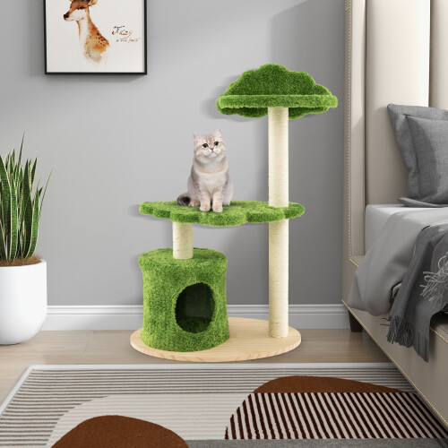 Costway Wooden Cat Tree 97cm Tall Cat Climbing Stand 3-Layer 1