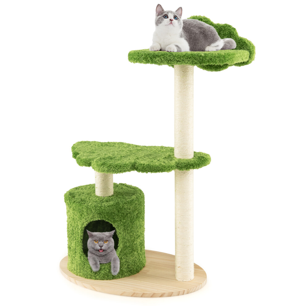 Wooden Cat Tree 97cm Tall Cat Climbing Stand 3-Layer