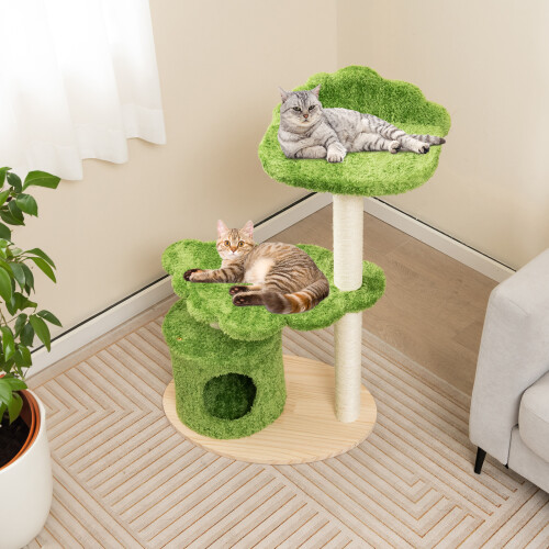 Costway Wooden Cat Tree 97cm Tall Cat Climbing Stand 3-Layer 2