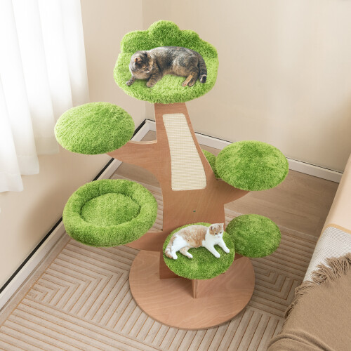 Costway 128 cm Pine Shape Cat Tree Indoor Cute Multi-level Cat Tower 2