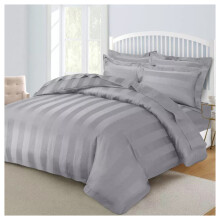 (Single Duvet Cover) Luxury Stripe Duvet Cover Grey Single Double King