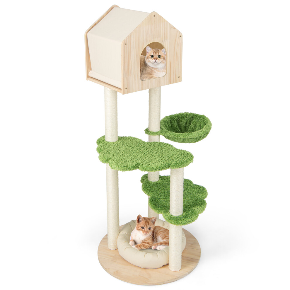 Multi-level Cat Tree Kitty Hammock Bed Climbing Tower Sisal Covered Scratch Post