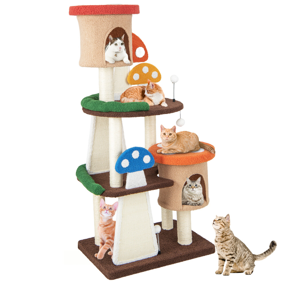 4-In-1 Mushroom Cat Tree Multi-Layer Cat Tower Cat Activity Center