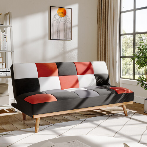 Living And Home (Red Multicolour Checkered) 178cm Fabric Upholstered 3-Seater Sofa Bed 2