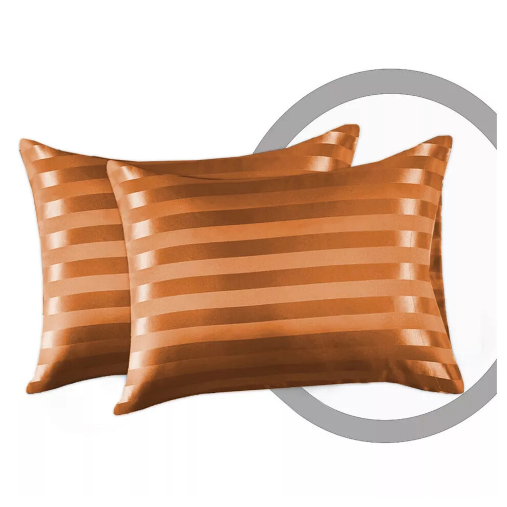 (Rust/Orange, 2-Pack Pillowcase Satin Stripe) Stripe Duvet Cover Set Bed Quilt & Pillowcase Pair