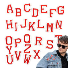 (Red) Alphabet Patches 26PCS Letter Stickers Sew Embroidered Patches Iron On Letters Alphabet A-Z Patch Stylish Creative