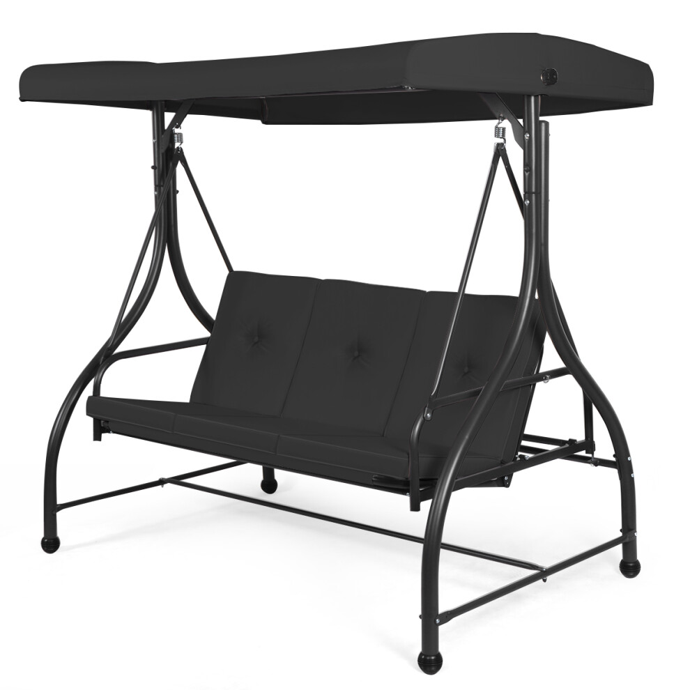 Casart Garden Patio Swing Chair 3 Seater Hammock Bench Convertible Canopy Black