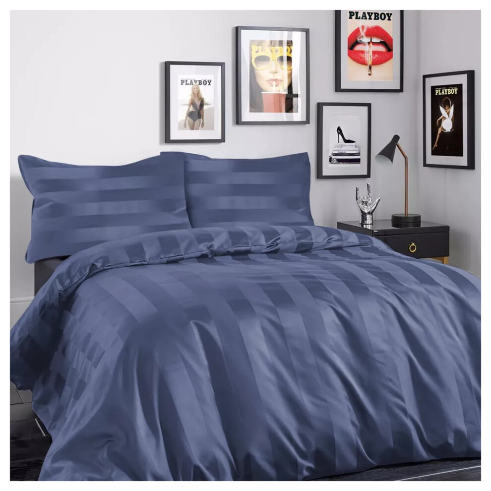 Imperial Rooms (Washed Super King) Stripe Duvet Cover Set Bed Quilt & Pillowcase Pair Blue